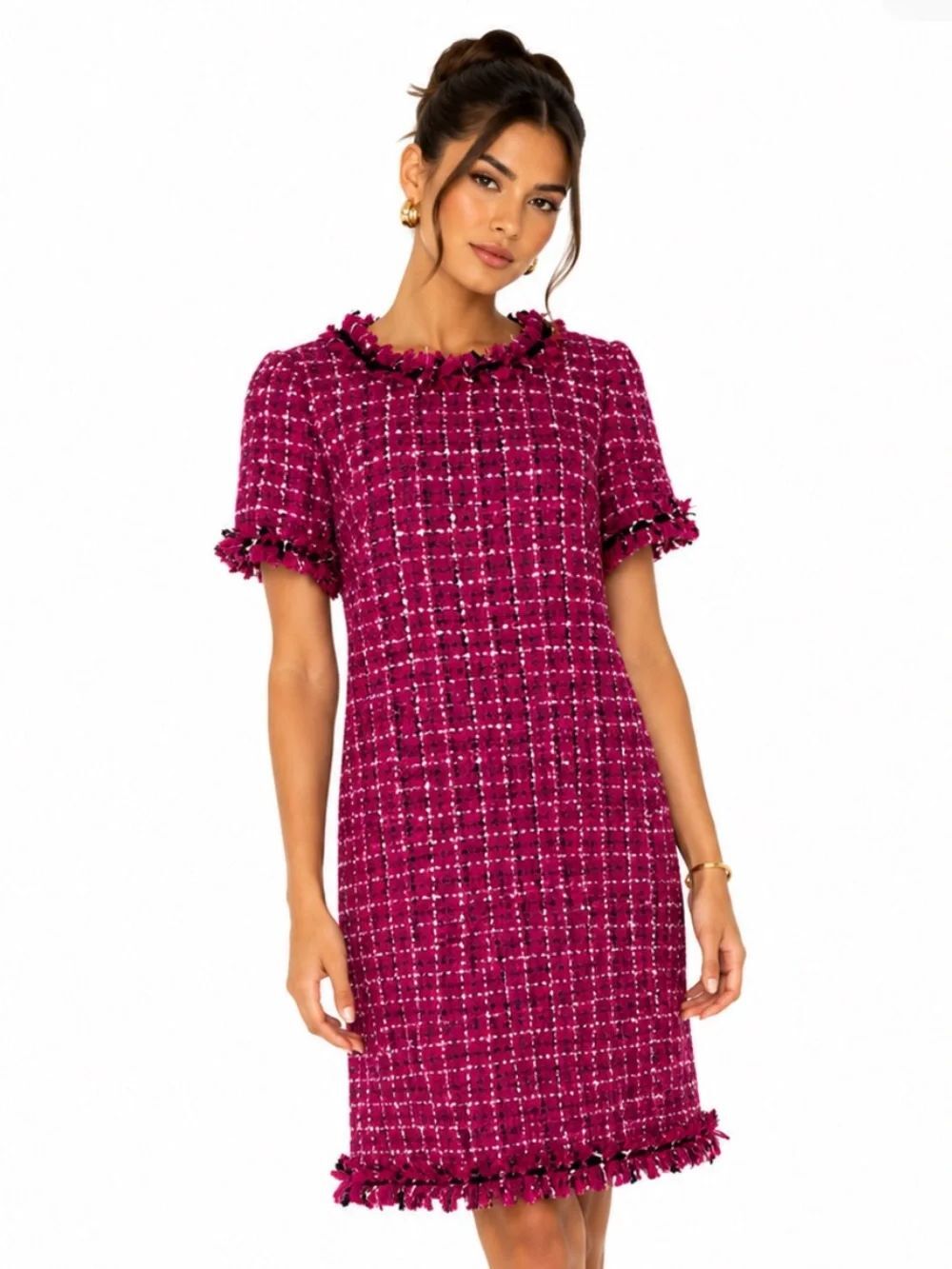 KATE SPADE Fuchsia Tweed Dress Classic Textured Style